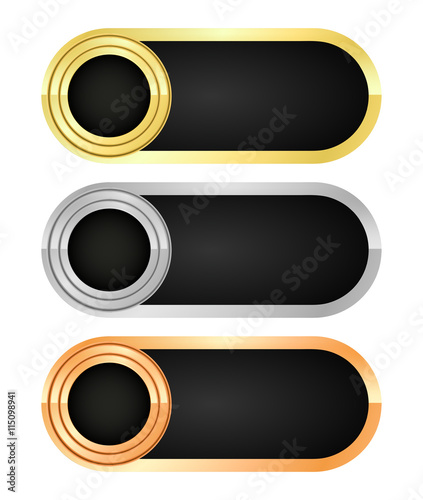 Vector set of empty rectangular banners of gold silver and bronz