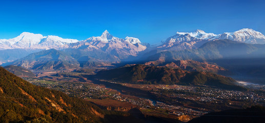 Handdoek met foto Nepal Himalaya panorama vanaf Sarangkot heuvel  © Zzvet
