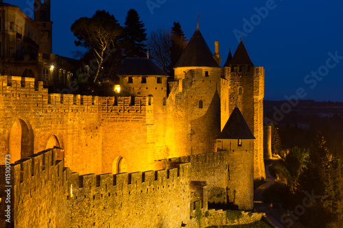  medieval fortified city in evening time. Carcassonne