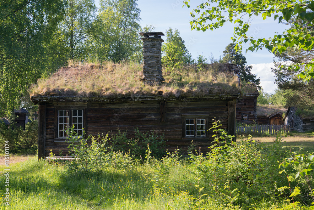 An old historic houses with grassroofs in Elverum, Norway An old historic houses with grassroofs in Elverum, Norway