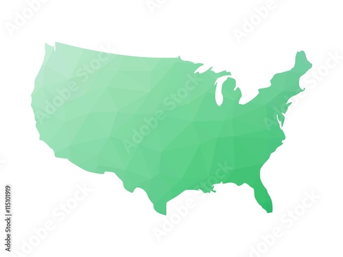 Low poly map of USA. Vector illustration made of green triangles.