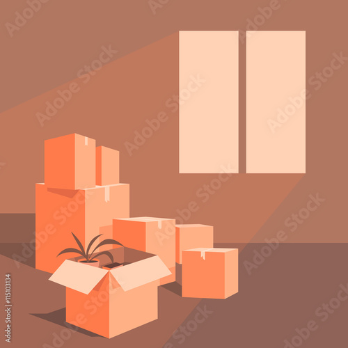 Moving with boxes. Transport company