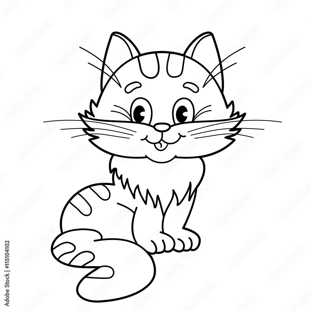Coloring Page Outline Of cartoon fluffy cat. Coloring book for ...