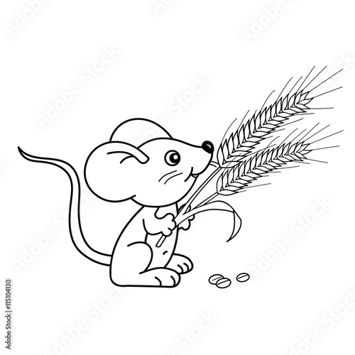 Coloring Page Outline Of cartoon little mouse with spikelets. Coloring book for kids