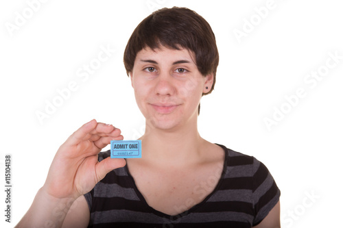 Young woman holding a raffle ticket