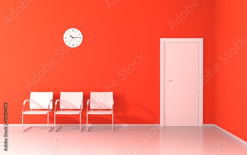 White chairs in the orange waiting room 3D render