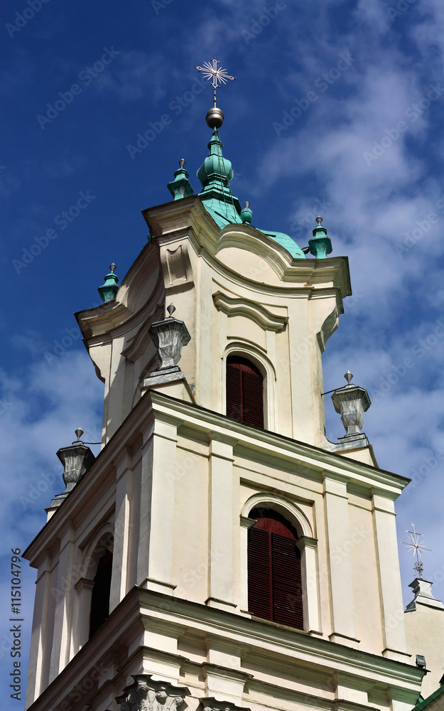 Baroque tower of the old time catholic church