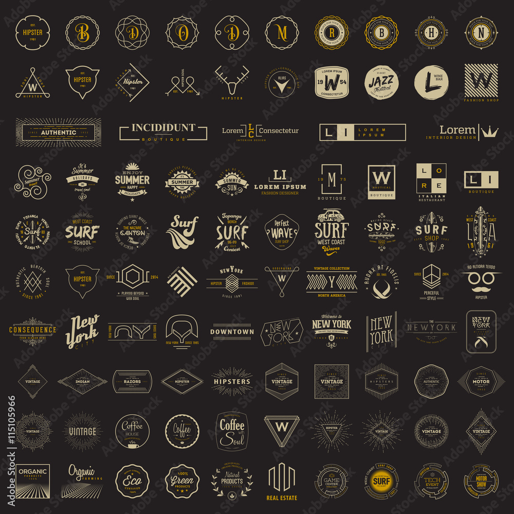 Vector logo, label, monogram, insignia bundle templates. 95 elements in ...