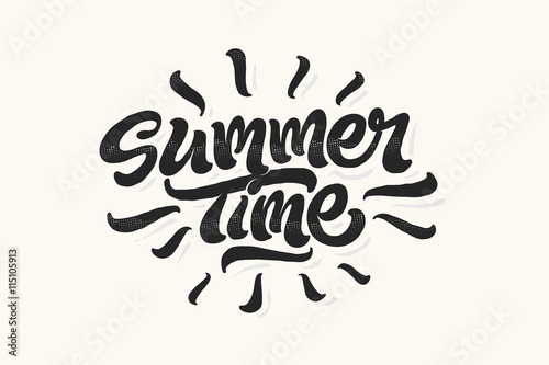 Summer time lettering vector logo illusrtation on colourful background