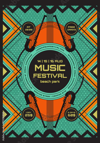 Vector music poster template. Flyer layout, etnhic, tribal abstract background.