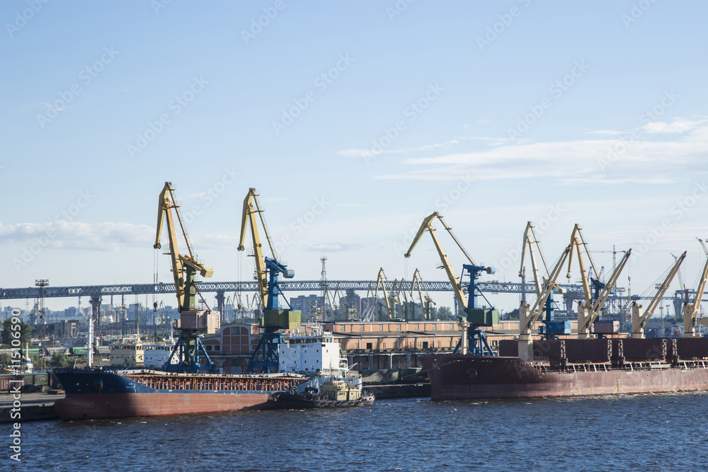 Fototapeta premium Ships in the port of St. Petersburg. Gulf of Finland, Baltic sea.