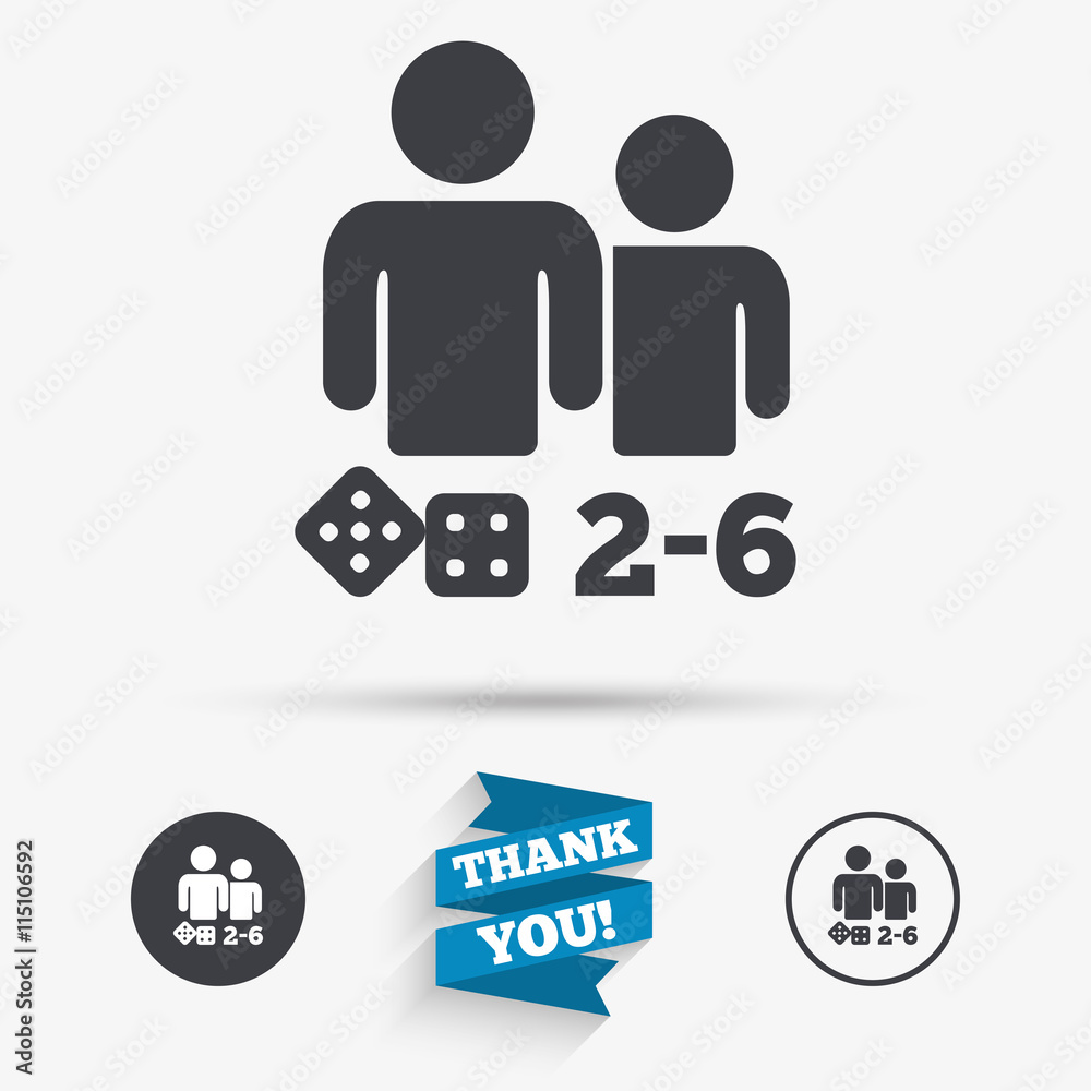 Board games sign icon. 2-6 players symbol. Board games sign icon. 2-6 players symbol.