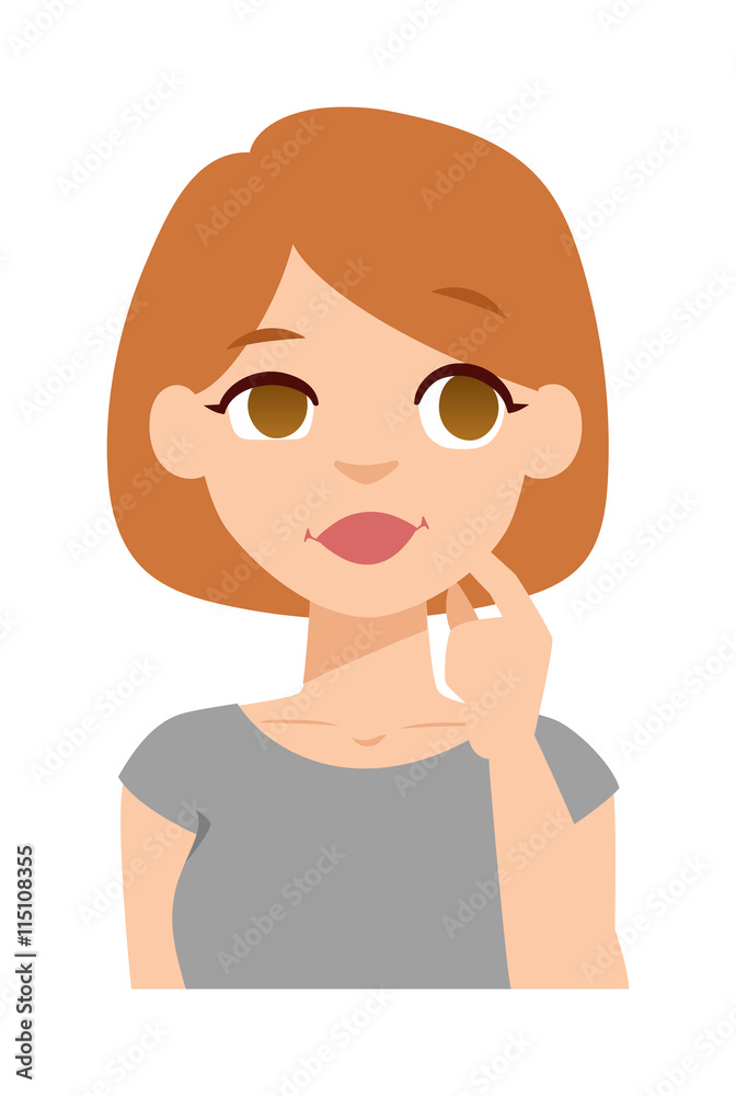 Portrait young quiet woman vector illustration. Cute quiet woman and flat avatar quiet woman face. Adult quiet woman, flat character gesture beauty lips mouth. One silent girl avatar. Portrait young quiet woman vector illustration. Cute quiet woman and flat avatar quiet woman face. Adult quiet woman, flat character gesture beauty lips mouth. One silent girl avatar.