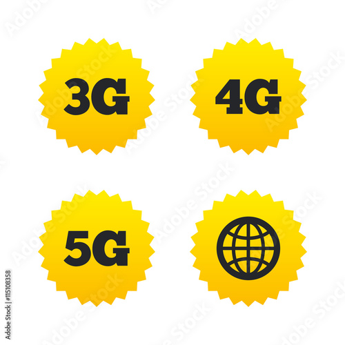 Mobile telecommunications icons. 3G, 4G and 5G.