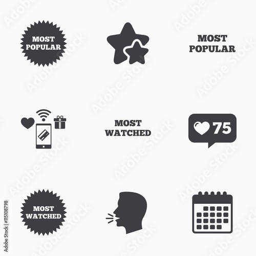 Most popular star icon. Most watched symbol.