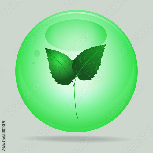Green glass sphere with leafs inside