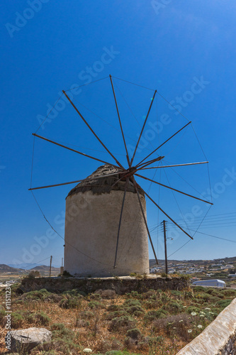 White windmill in Town of Ano Mera, island of Mykonos, Cyclades, Greece