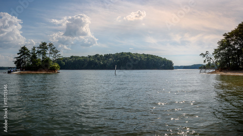 Panoramic picture of Lake Lanier during boat ride photo