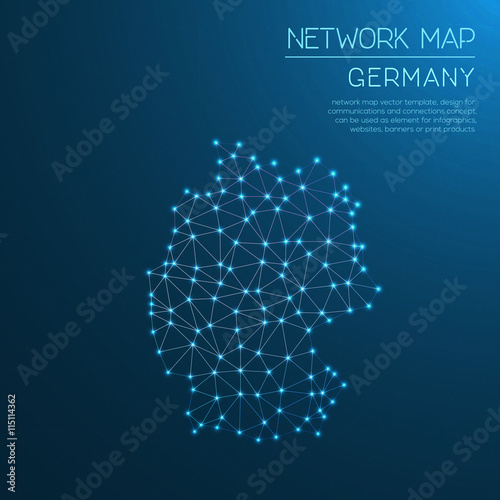Germany network map. Abstract polygonal map design. Internet connections vector illustration.