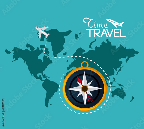Trip implements. Time to travel design. Vector graphic