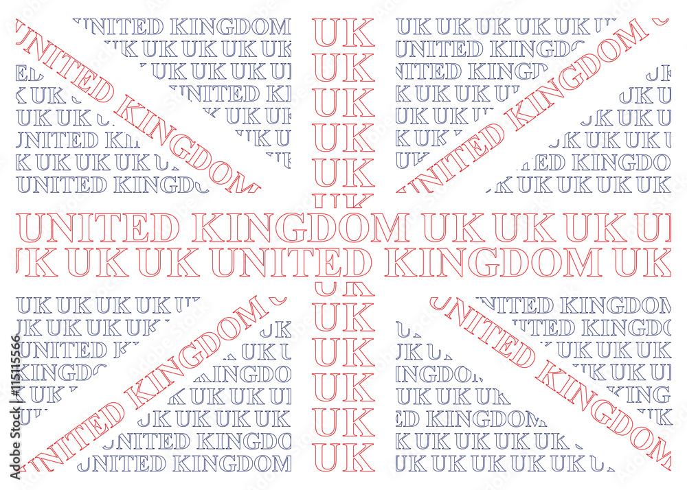 United Kingdom flag constructed from UK text 