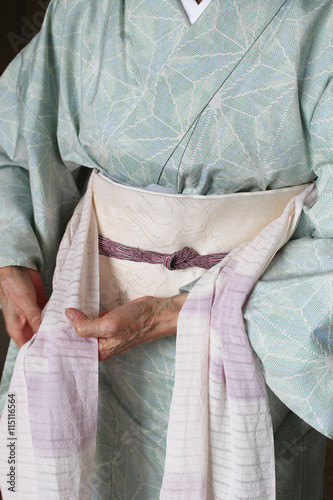 Wearing Japanese national costume: Kimono