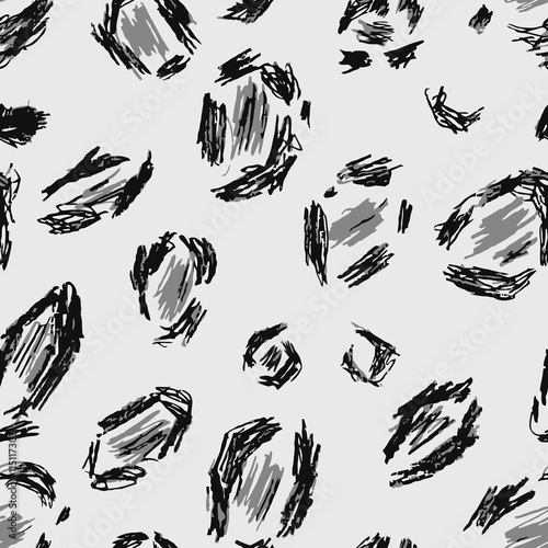 Grey, black leopard skin. Seamless pattern background jaguar. Safari animal print. Africa texture. Vector wallpaper fur. © megis