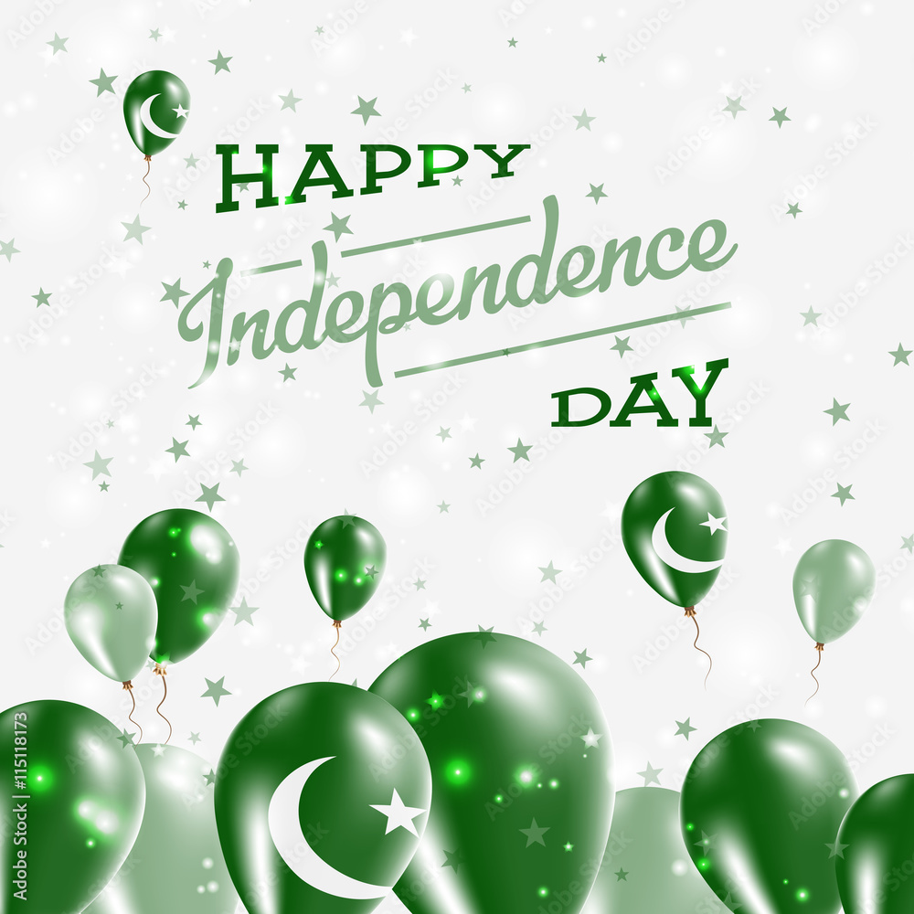 Pakistan Independence Day Patriotic Design. Balloons in National Colors of the Country. Happy Independence Day Vector Greeting Card.