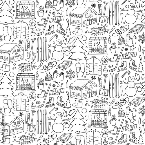 Winter doodle seamless pattern