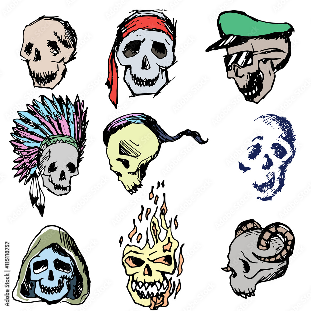 Fototapeta premium Colorful hand-painted skull. Vector.Illustration.