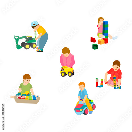 cute children in the kindergarten playing with toys