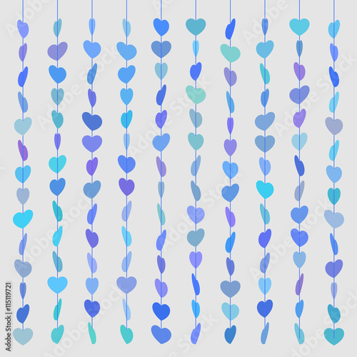 pattern hearts skewered like beads on line blue on gray