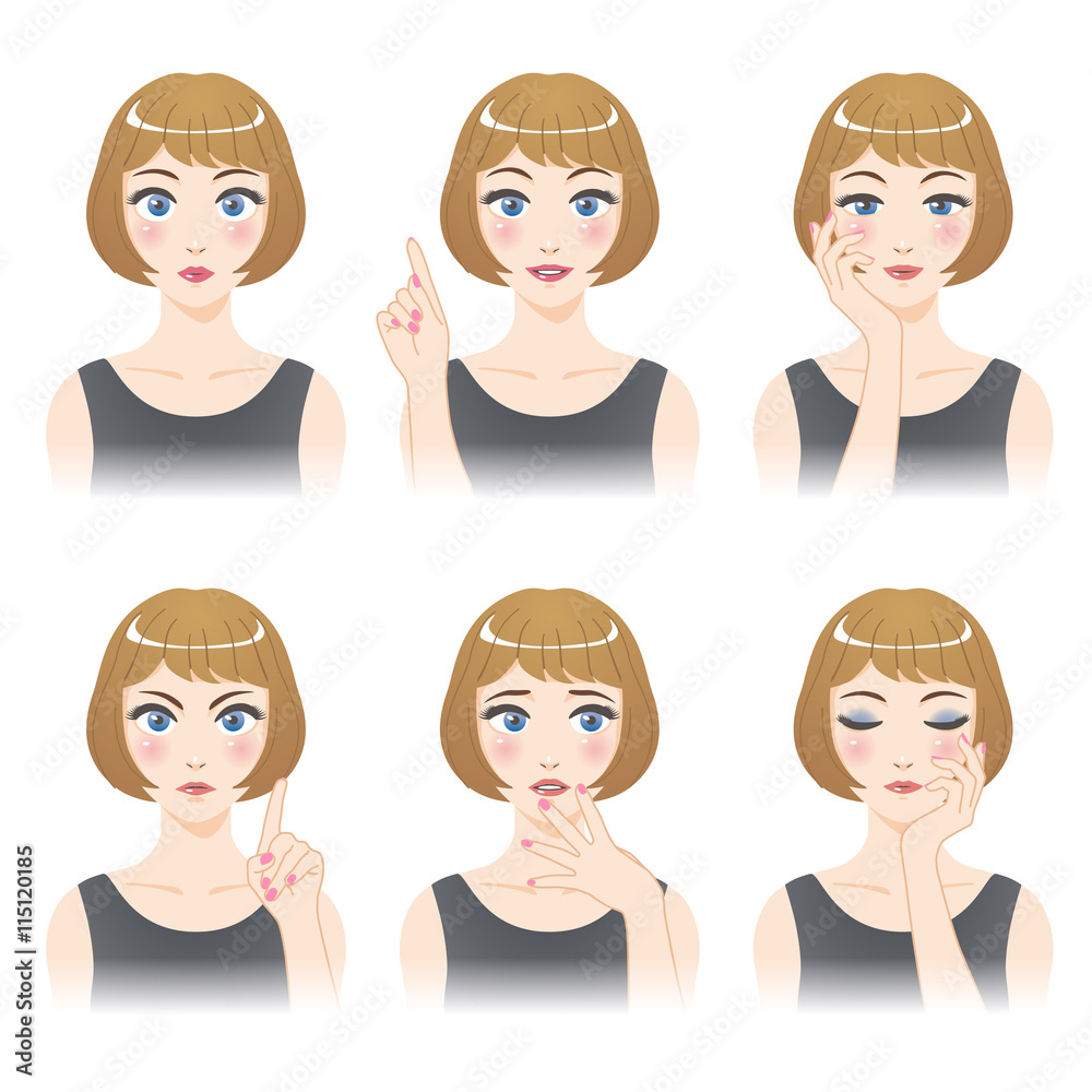 blonde female character set, various pose and expression, cartoon illustration, vector blonde female character set, various pose and expression, cartoon illustration, vector