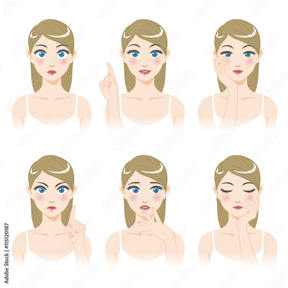 blonde female character set, various pose and expression, cartoon illustration, vector blonde female character set, various pose and expression, cartoon illustration, vector