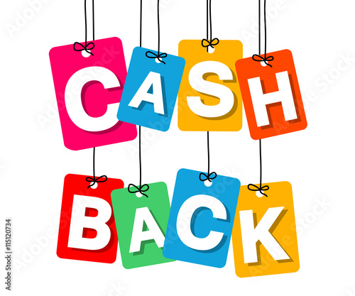 Vector colorful hanging cardboard. Tags - cash back
