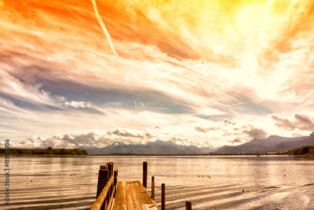 Obraz premium drewniane molo (251) jezioro Chiemsee