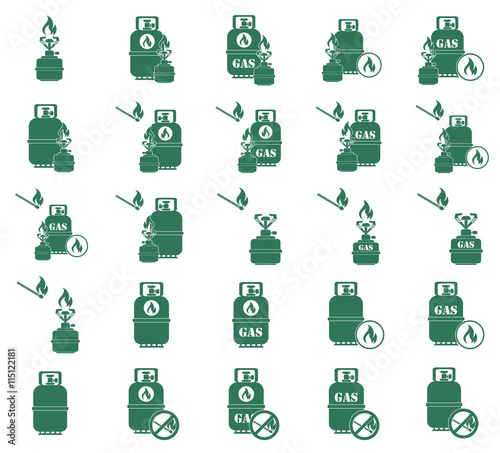 Set of camping stove and gas bottle icon vector. Vector illustra