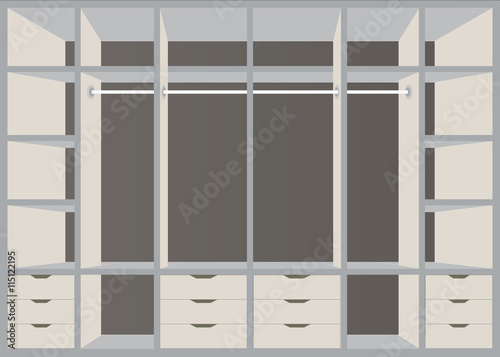 Flat Design walk in closet with shelves