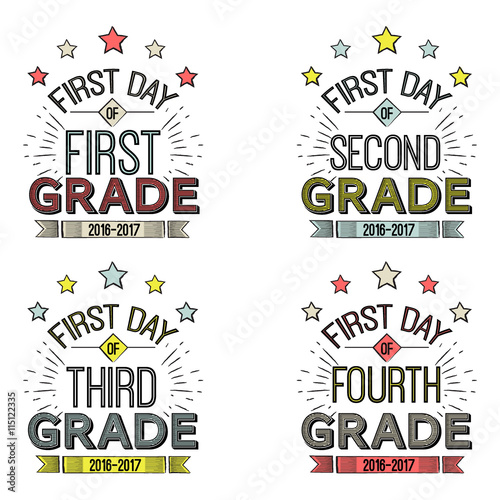 First Day of School Signs.These  can be framed, taped to a popsicle stick, or just held by the child for the photo. Vector illustration