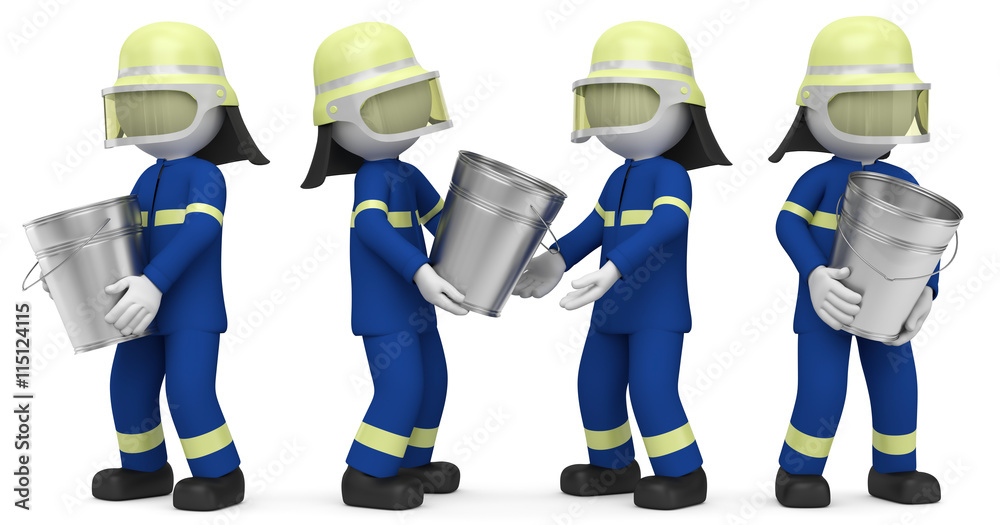 Obraz premium 3d Männchen vom technischen Hilfswerk beim Wasser schippen nach einer Überschwemmung