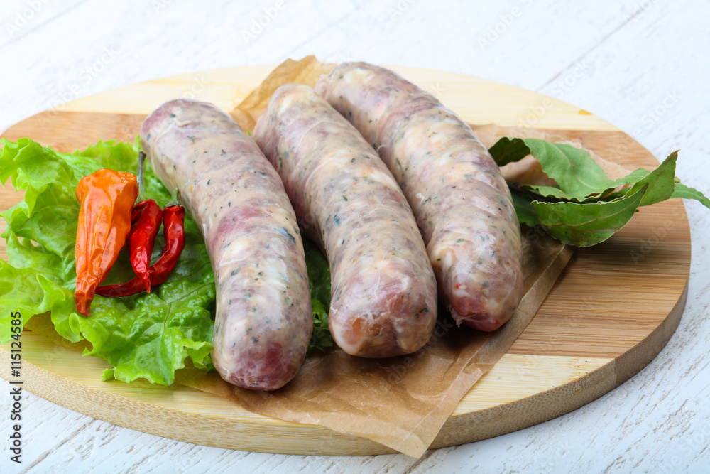 Raw sausages for cooking