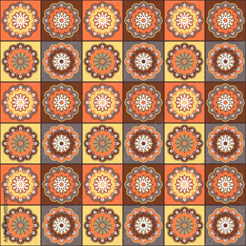 Seamless hand drawn mandala pattern for printing on fabric or paper. Vintage decorative elements in oriental style. Islam, Arabic, indian, turkish,ottoman motifs. Vector illustration.