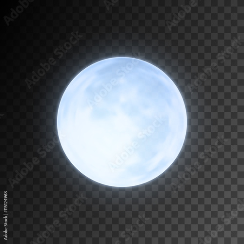 Realistic detailed full blue moon isolated on transparent background. Eps10 vector illustration, easy to use.