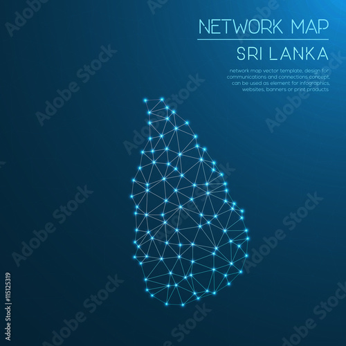 Sri Lanka network map. Abstract polygonal map design. Internet connections vector illustration.