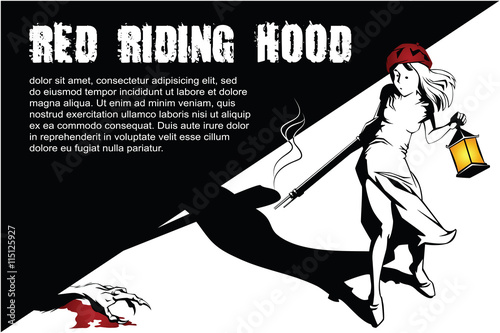 Vector BW Illustration. Template flyers. Little girl kills evil.