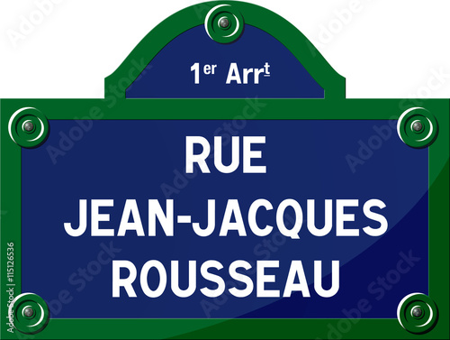 Panneau rue Jean-Jacques Rousseau 75001 Paris - Panneau rue parisienne - France photo