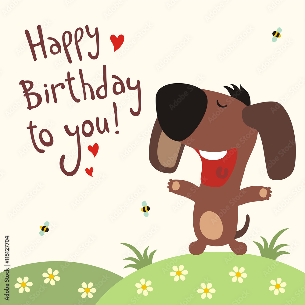 Happy birthday to you! Funny puppy sings song happy birthday! Birthday