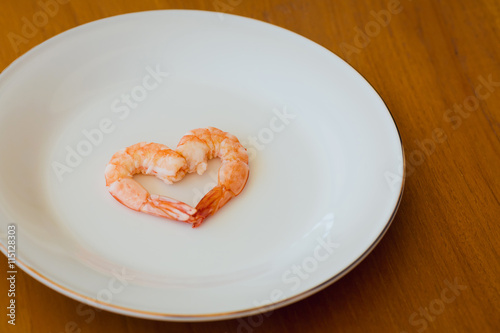 heart of shrimps on the white plate