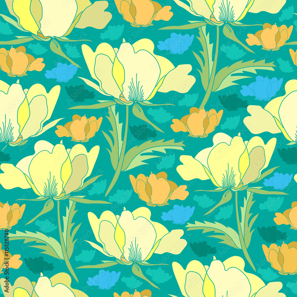 Floral seamless pattern. Vector background with flowers.