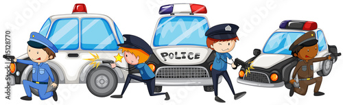 Policeman with gun by the police cars
